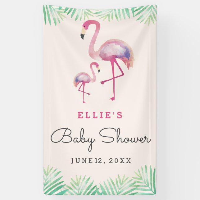 Lona Banner de Baby Shower rosado Flamingo (Vertical)