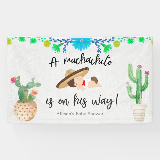 Lona Banner de Baby Shower sobre el bebé mexicano Mucha (Horizontal)