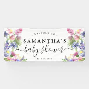 Lona Banner de Baby Shower Sweet Watercolor Wildflower
