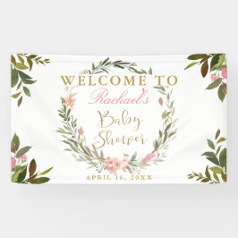 Lona Banner de Baby Shower Wreath Wreath Gold Script Gr