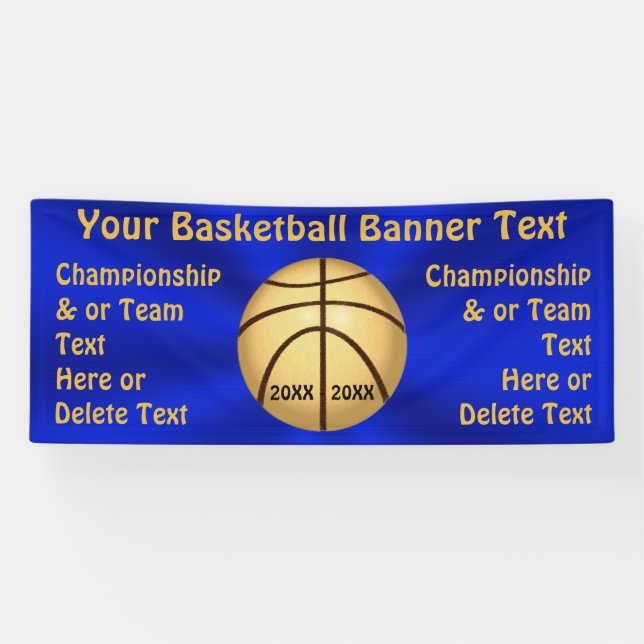Lona Banner de baloncesto azul y oro con 4 cajas de tex (Horizontal)