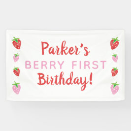 Lona Banner de Berry First Birday Strawberry Red Pink