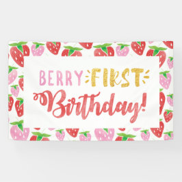 Lona Banner de Berry First Birday Strawberry Red Pink