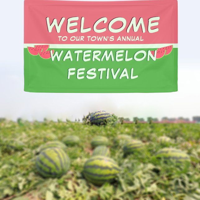 Lona Banner de bienvenida al Festival de Sandía (Welcome to our Watermelon Festival banner! Just add your town's name)