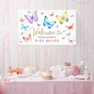 Lona Banner de bienvenida Baby Shower para mariposa