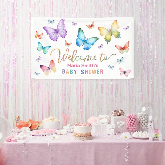 Lona Banner de bienvenida Baby Shower para mariposa (Fiesta)