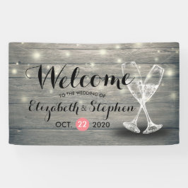 Lona Banner de bienvenida boda Champagne Glass Wood Lig