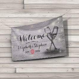 Lona Banner de bienvenida boda Champagne Glass Wood Lig