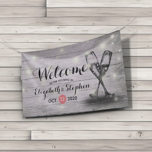 Lona Banner de bienvenida boda Champagne Glass Wood Lig