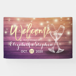 Lona Banner de bienvenida boda Champagne Glass Wood Lig