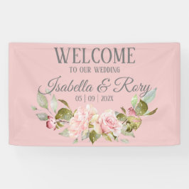 Lona Banner de bienvenida Boda de Rosas Rosa bonito