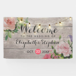 Lona Banner de bienvenida Boda Floral String Lights