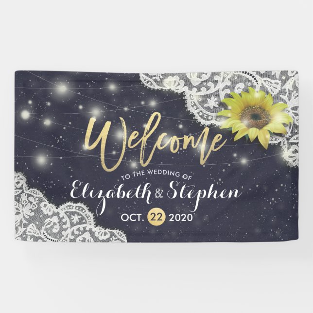 Lona Banner de bienvenida boda Lace Sunflower String Li (Horizontal)