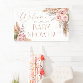 Lona Banner de bienvenida Boho Floral Pampas Rosa Gold