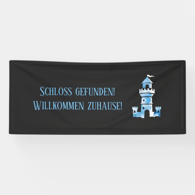 Lona Banner de bienvenida de arte acuarela del castillo (Horizontal)