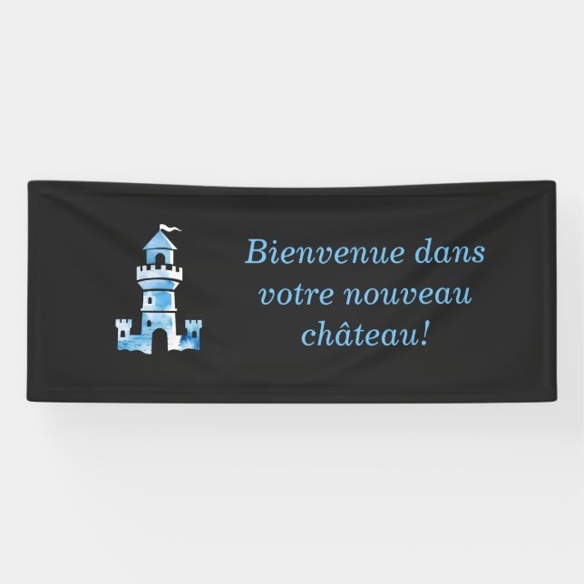 Lona Banner de bienvenida de arte acuarela del castillo (Horizontal)