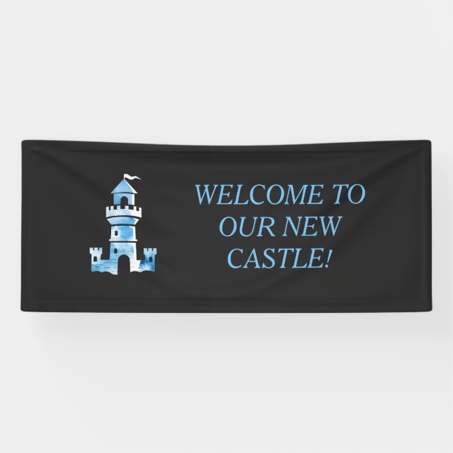 Lona Banner de bienvenida de arte acuarela del castillo (Horizontal)