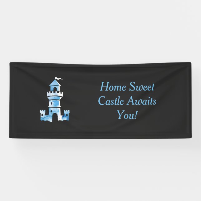 Lona Banner de bienvenida de arte acuarela del castillo (Horizontal)