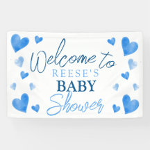 Banner de bienvenida de Baby Shower Blue Hearts Wi