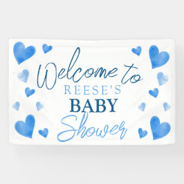 Lona Banner de bienvenida de Baby Shower Blue Hearts Wi