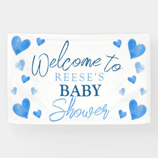 Lona Banner de bienvenida de Baby Shower Blue Hearts Wi