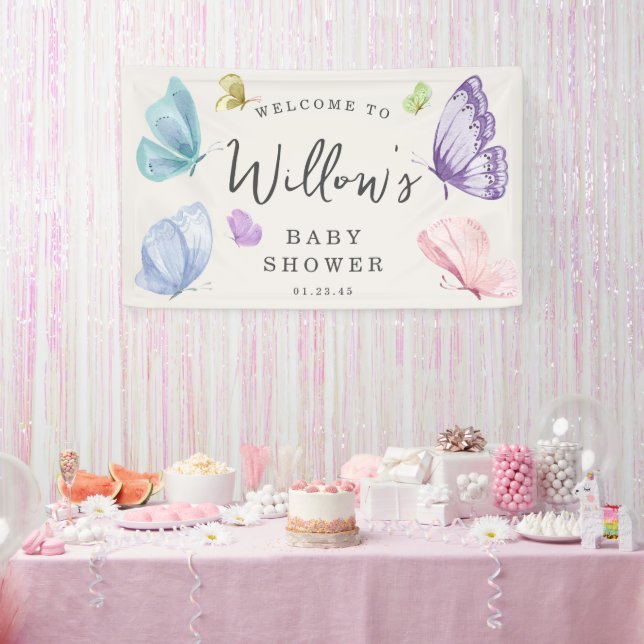 Lona Banner de bienvenida de Baby Shower Boho Butterfly (Fiesta)