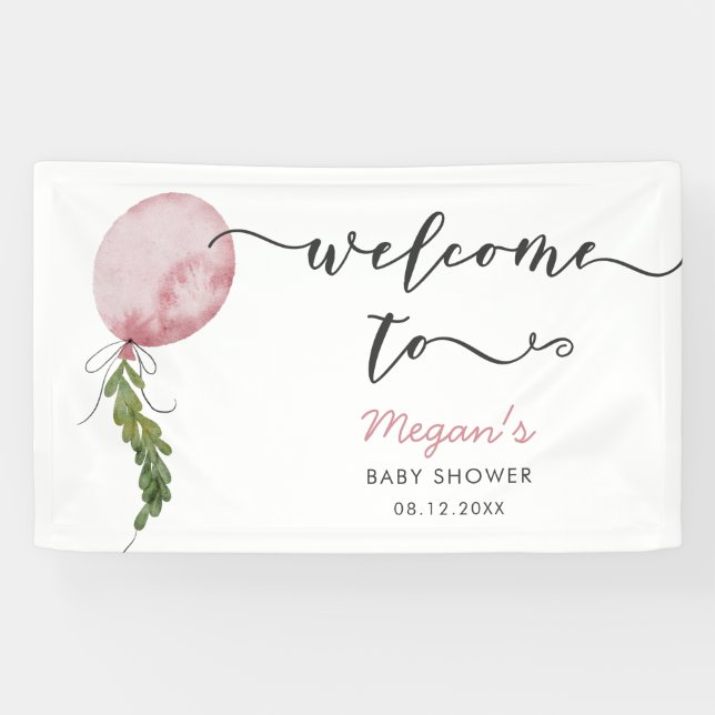 Lona Banner de bienvenida de Baby Shower con globo rosa (Horizontal)
