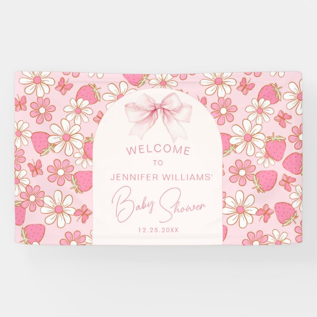 Lona Banner de bienvenida de Baby Shower de Berry Sweet (Horizontal)