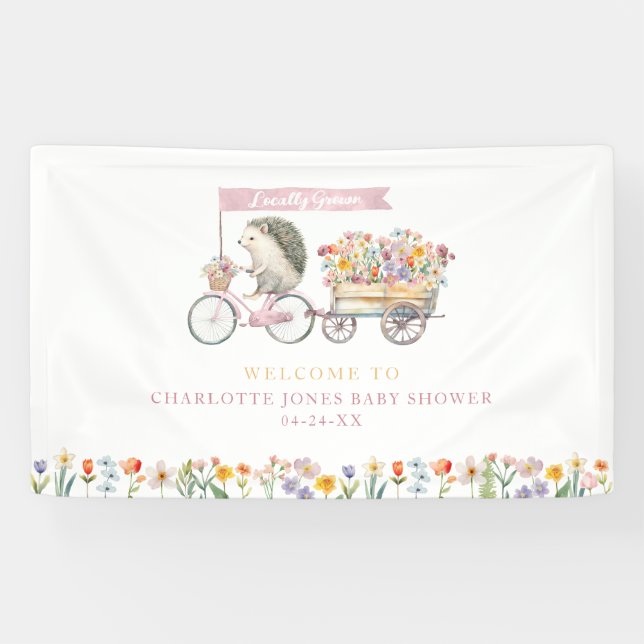 Lona Banner de bienvenida de Baby Shower de Hedgehog Ro (Horizontal)