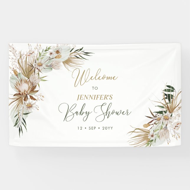 Lona Banner de bienvenida de Baby Shower Gold Boho/Bohe (Horizontal)