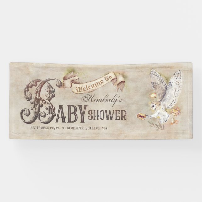 Lona Banner de bienvenida de Baby Shower Magic Owl (Horizontal)