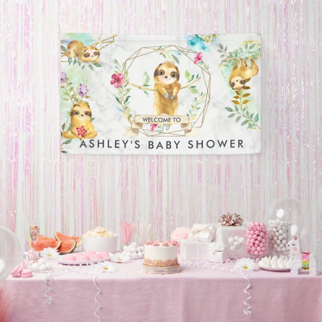 Lona Banner de bienvenida de Baby Shower Tropical Sloth (Fiesta)