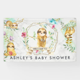 Lona Banner de bienvenida de Baby Shower Tropical Sloth