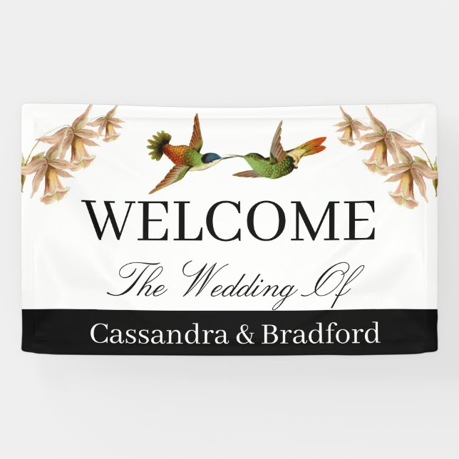 Lona Banner de bienvenida de boda | Acuarela de Humming (Horizontal)