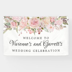 Lona Banner de bienvenida de Boda floral rosa