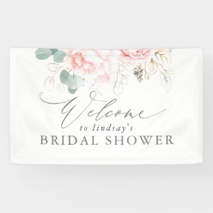 Lona Banner de bienvenida de Floral Rosa / Baby Shower