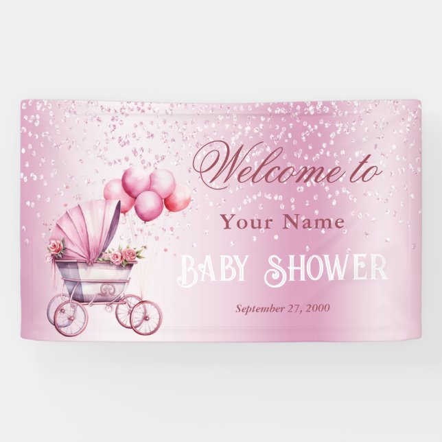 Lona Banner de bienvenida de Stroller Rosado (Horizontal)