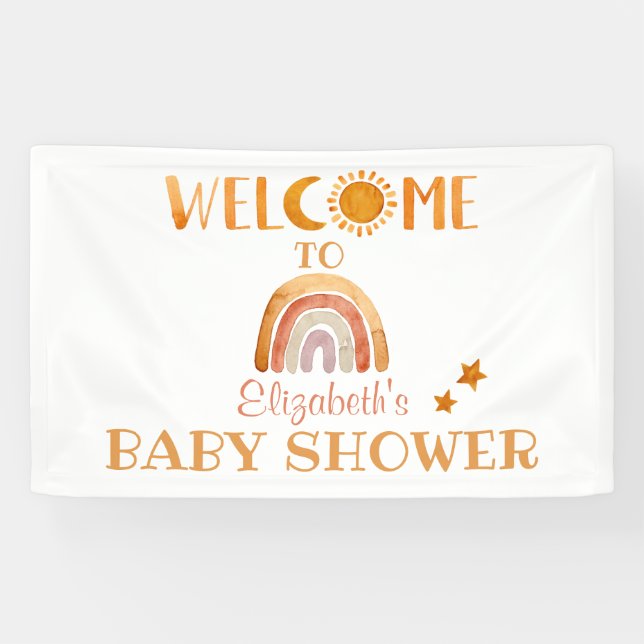 Lona Banner de bienvenida de Sunshine, Moon, Rainbow y  (Horizontal)