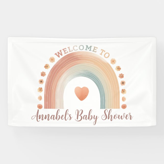 Lona Banner de bienvenida moderno de Boho Rainbow Baby  (Horizontal)