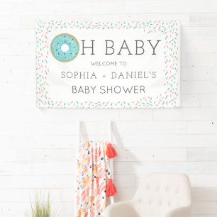 Lona Banner de bienvenida moderno de Donut Baby Shower 