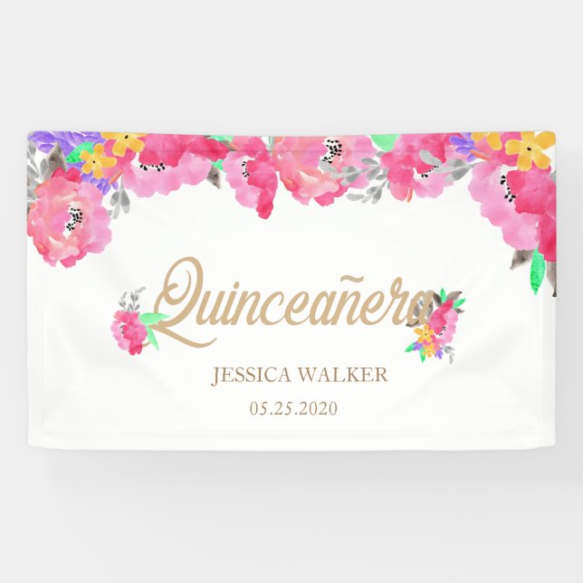 Lona Banner de bienvenida Quinceanera para personas de  (Horizontal)
