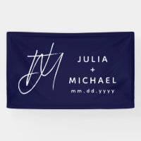 Banner de Boda azul de la marina con monograma y f