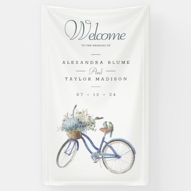 Lona Banner de Boda de acuarela para bicicleta bohemia (Vertical)