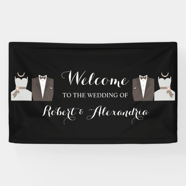 Lona Banner de Boda de bienvenida de Bride & Groom (Horizontal)