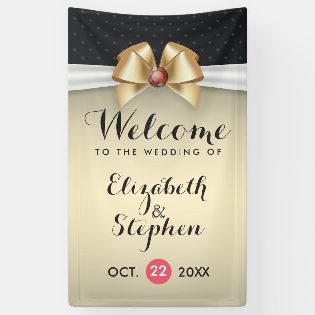 Lona Banner de Boda de diamantes rojos de cinta blanca  (Vertical)