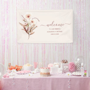 Lona Banner de Boda de flores silvestres de color neutr