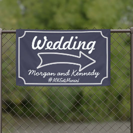 Lona Banner de Boda derecho de flecha de dirección azul