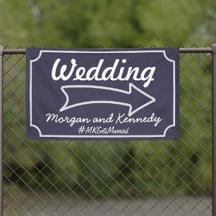 Lona Banner de Boda derecho de flecha de dirección azul