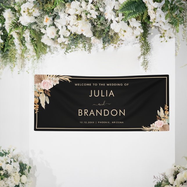 Lona Banner de Boda floral de hierba negra de Boho Pamp (Subido por el creador)
