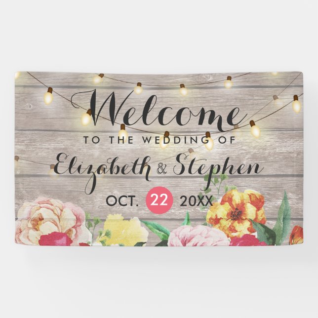 Lona Banner de Boda floral de maderas rusas (Horizontal)